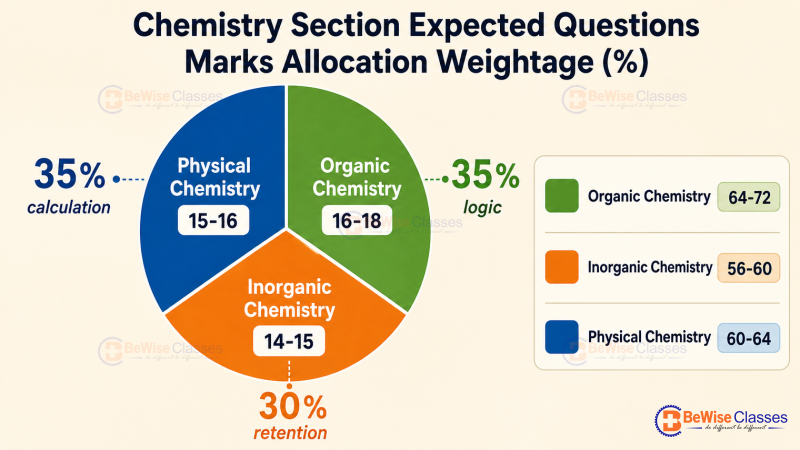 Chemistry chapter wise weightage for neet 2027 pie chart for Organic, Inorganic, and Physical Chemistry